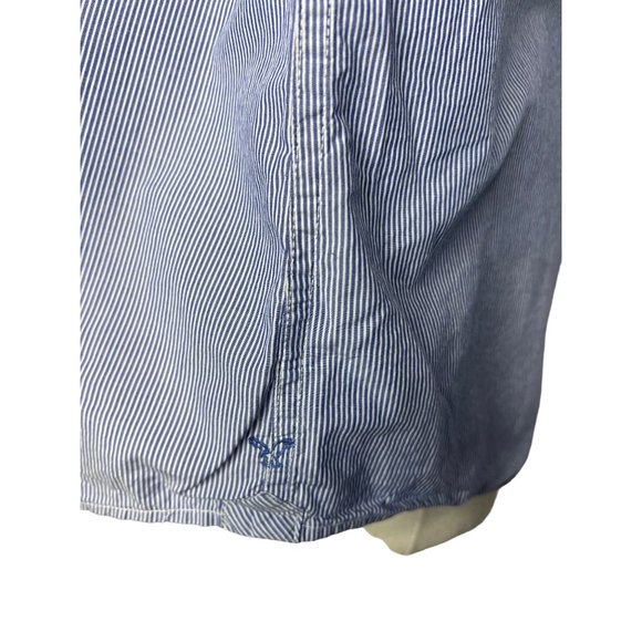 American Eagle outfitters blouse XL Blue white stripes long sleeve button up - Picture 10 of 14